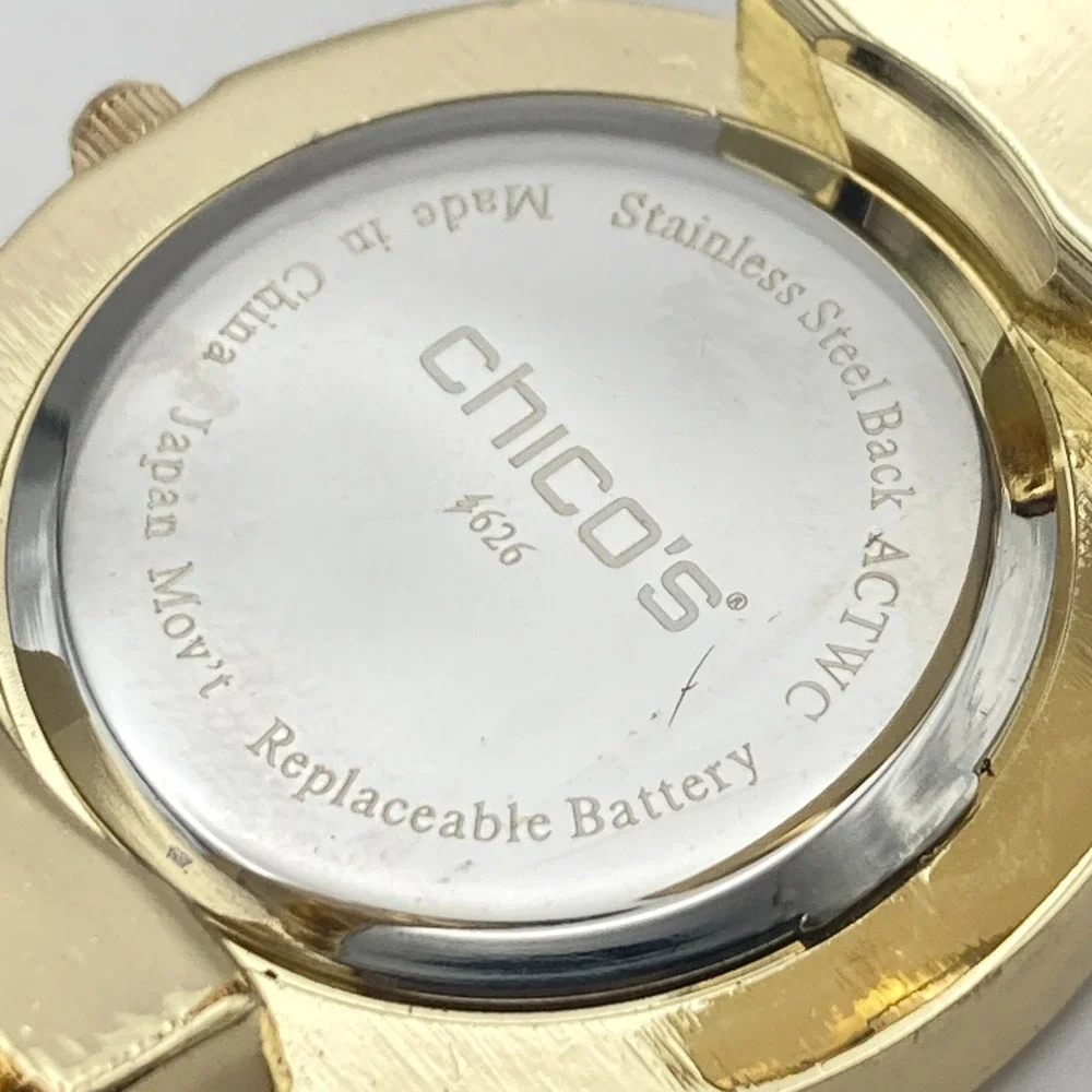 Chico's Womens Watch 35mm Gold Tone Cuff Cream Inlay Geometric New Battery 6.25